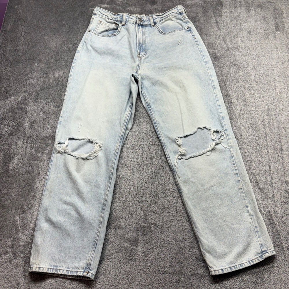 H&M &Denim 90s Straight Jean Womens Size 10 Light Blue Good Distressed High Rise